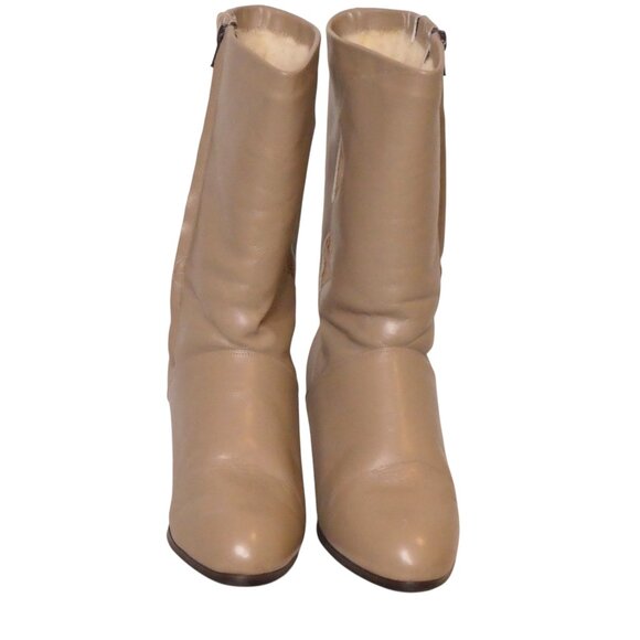 Vintage 80's / 90's Beige White Cross Leather Lined Women dressy Booth Size 8 - Picture 3 of 12